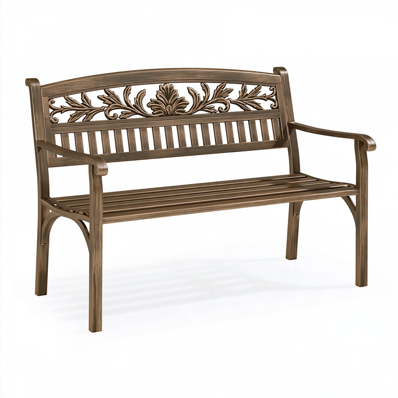 Gartenbank 122 cm Metall Braun für Außenbereich mit Armlehnen im klassischen Stil