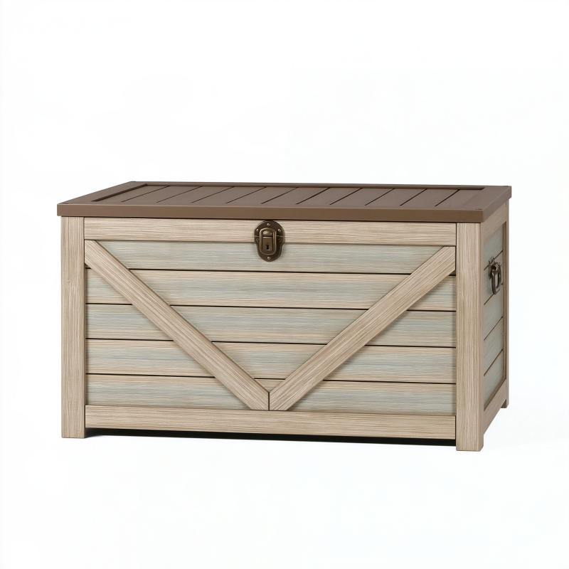 Garten-Aufbewahrungstruhe 120 x 55 x 60 cm Kunststoff Taupe/Hellgrau mit Klappdeckel im Landhausstil