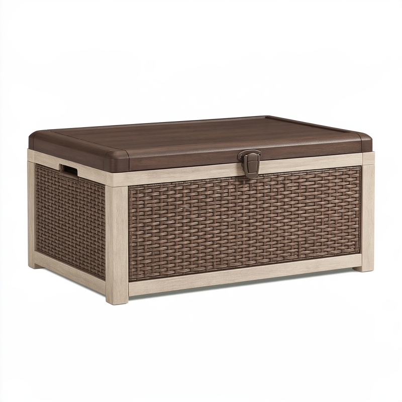 Aufbewahrungstruhe 100 x 50 x 55 cm Braun Beige Kunststoff in Rattanoptik mit Deckel