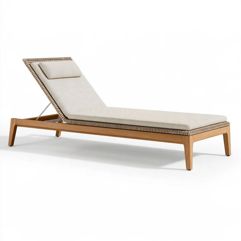 Gartenliege 200 x 70 x 85 cm Holz Beige - verstellbare Rückenlehne