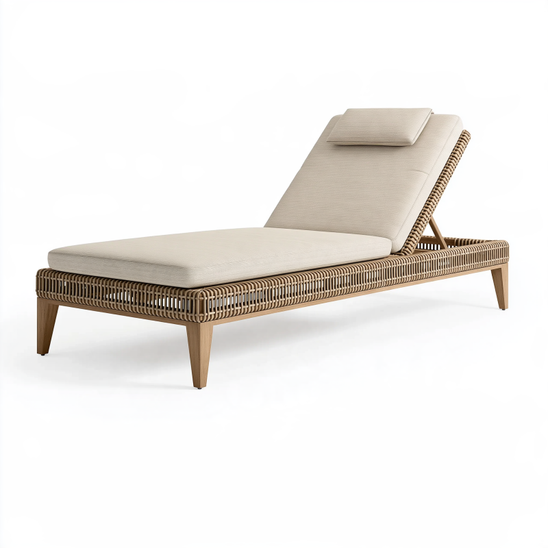 Gartenliege 200 x 70 cm mit Polyrattan Holzgestell Beige verstellbar