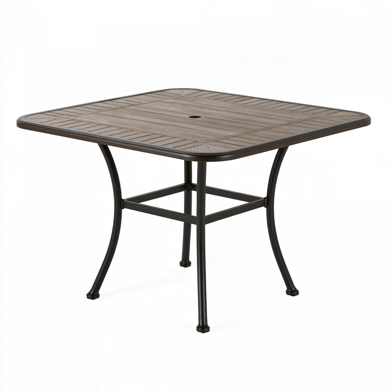 Quadratischer Gartentisch 90 x 90 cm Metall Kunststoff Holzoptik Braun für Terrasse