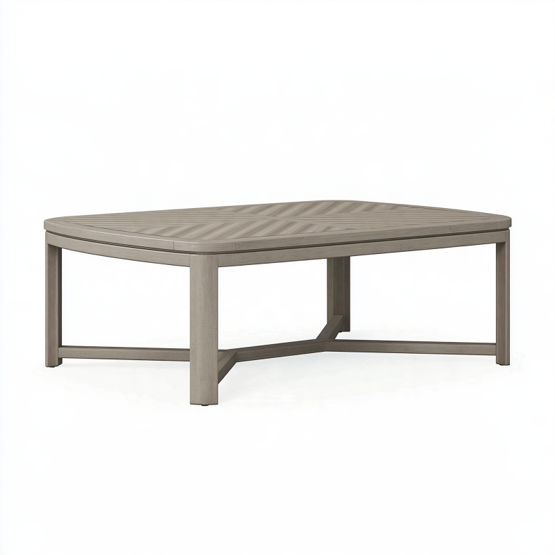 Garten-Couchtisch 120 x 80 x 45 cm Holzoptik Graubraun mit Fischgrätplatte