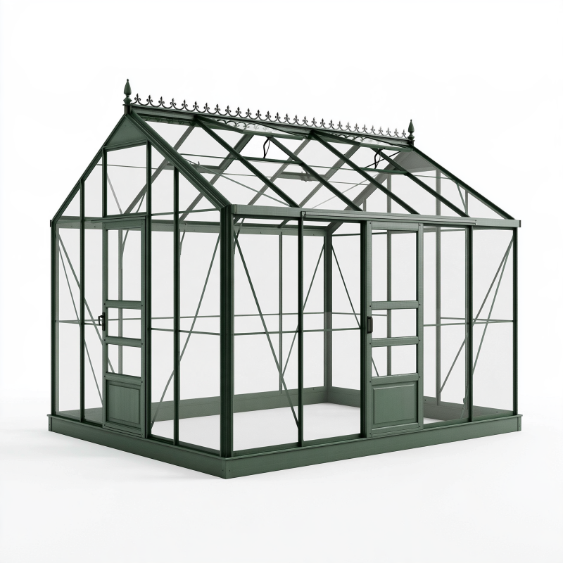 Gewächshaus 300 x 240 x 250 cm Metall Glas Grün für Garten im viktorianischen Stil