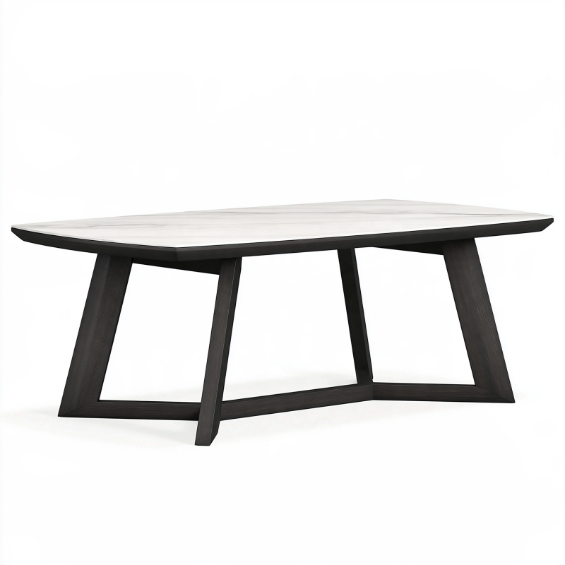 Esstisch 200 x 100 cm mit Keramikplatte Weiß Schwarz moderner rechteckiger Holztisch