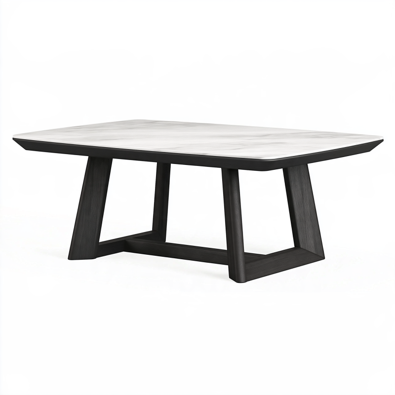 Esstisch 180 x 90 cm in Weiß/Schwarz mit Tischplatte in Marmoroptik und Holzgestell