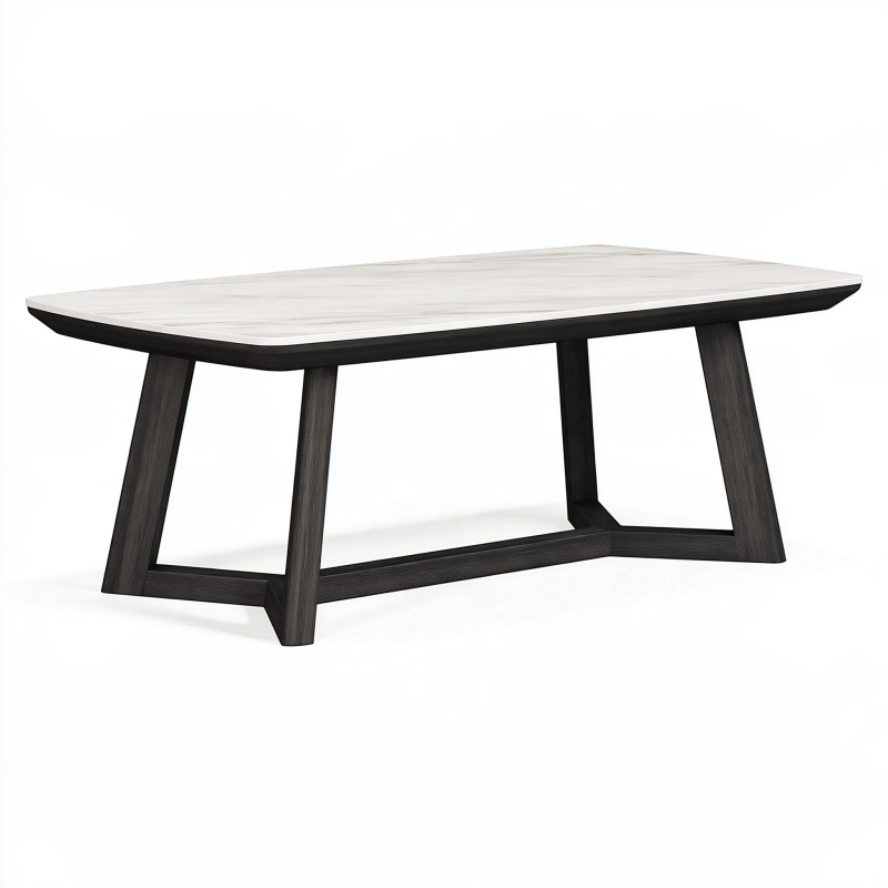Esstisch 180 x 90 cm Weiß Schwarz mit Tischplatte in Steinoptik und Holzgestell - Modern