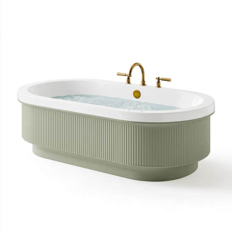 Freistehende Badewanne 170 x 80 x 58 cm Acryl Weiß/Salbeigrün geriffelt